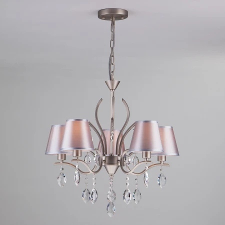 Подвесная люстра с хрусталем Eurosvet 10089/5 сатин-никель/прозрачный хрусталь Strotskis