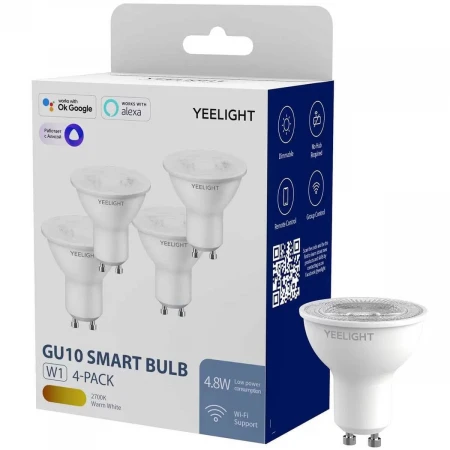 Лампа светодиодная диммируемая Yeelight GU10 4,8W 2700K прозрачная (4 шт) YGYC0120005WTEU Лампа светодиодная диммируемая Yeelight GU10 4,8W 2700K прозрачная (4 шт) YGYC0120005WTEU